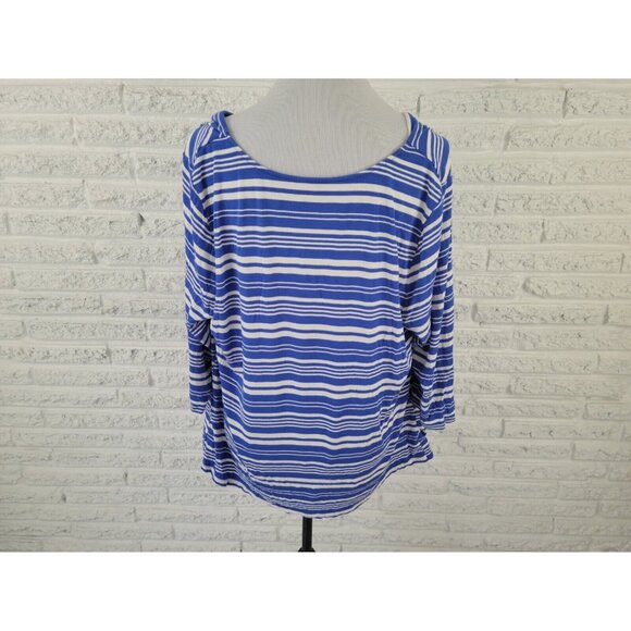 Lane Bryant Womens Top 18 20 Pullover 3/4 Sleeve Draped Blue Stripe STR131E - Picture 5 of 7